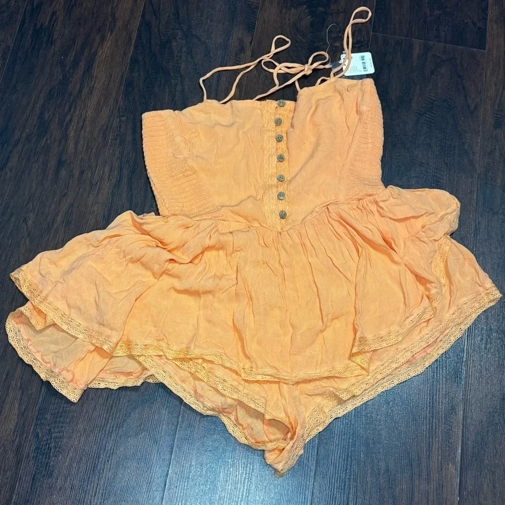 Free People Marley Romper Orange Large NWT